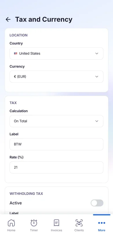 Flexible VAT and withholding tax